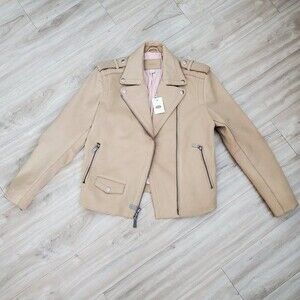 NEW Fossil Tan Leather Moto Jacket